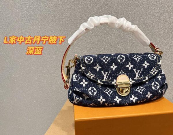 Louis Vuitton Dark Blue Monogram Denim Mini Pleaty Handbag